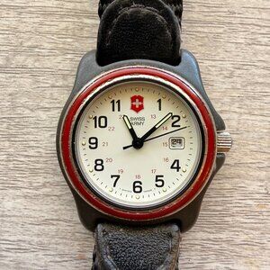 Vintage Swiss Army Brand Watch Black Nylon and Leather Band